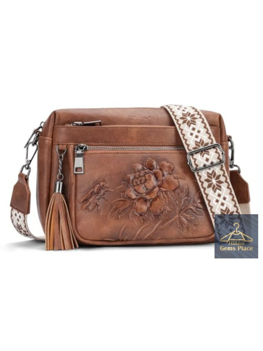 Vegan Leather Embossed Crossbody Bag with Adjustable Strap, Lightweight Design
